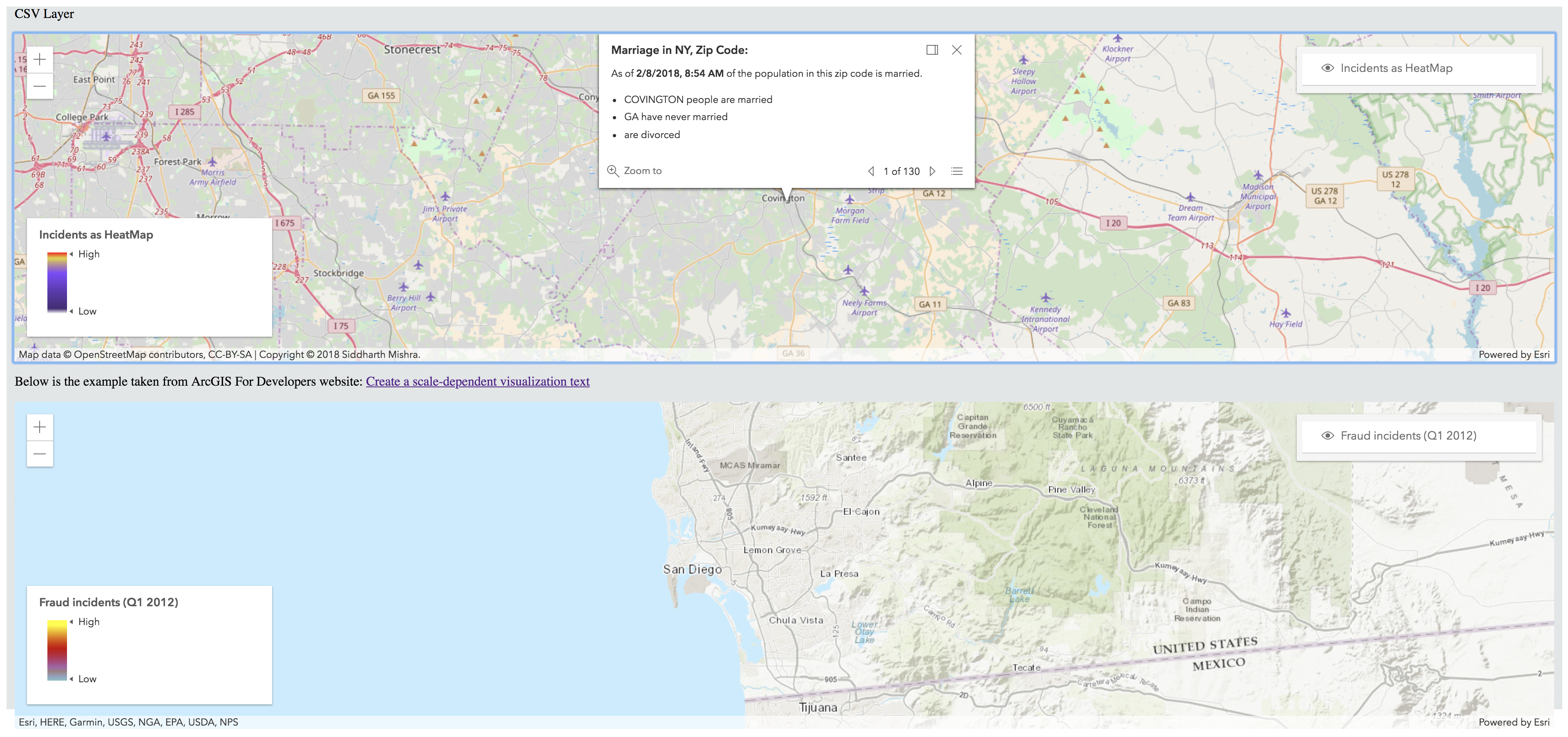 Clicking on map shows popuptemplate with data.